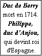 Zone de Texte: Duc de Berry
mort en 1714.
Philippe,
duc d'Anjou, qui devint roi
d'Espagne.