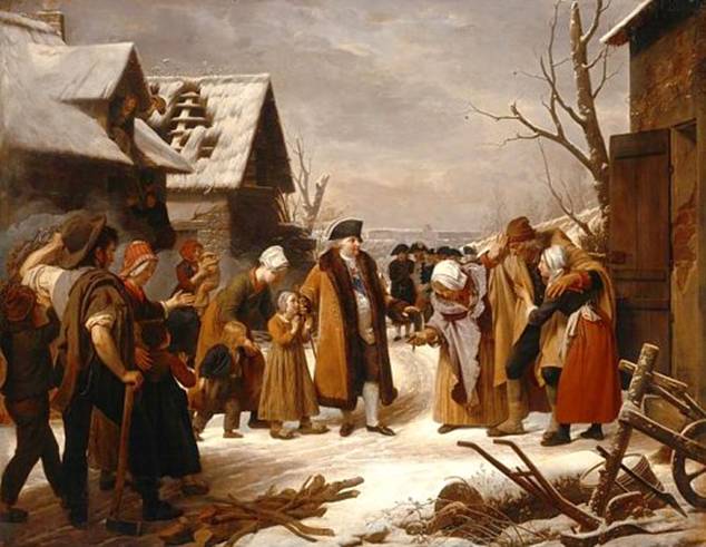 Louis XVI distribuant des aumnes aux pauvres de Versailles pendant l'hiver de 1788, par Louis Hersent
